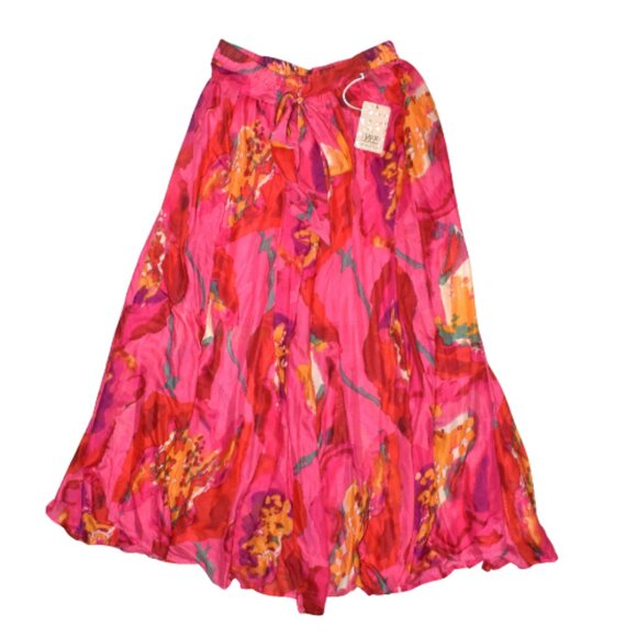Her Destiny Hot Pink Floral Maxi Skirt XL Boho Tropical Resort Chic, Flowy - Picture 1 of 11